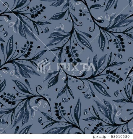 Floral seamless pattern with leaves and berries. Hand drawing. 68610580