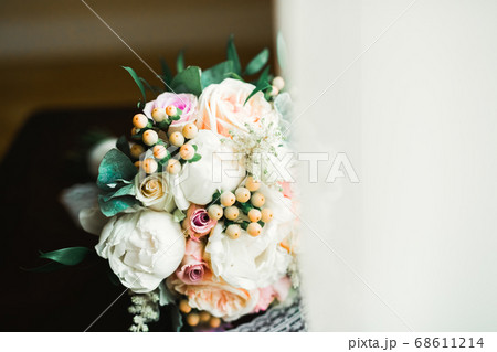 Beautiful wedding bouquet with different flowers, roses 68611214