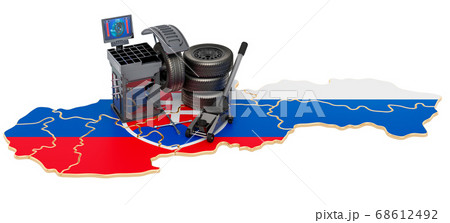 Tire Fitting and Auto Service in Slovakia concept. 68612492