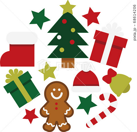 クリスマスのものがたくさんの丸のイラスト素材