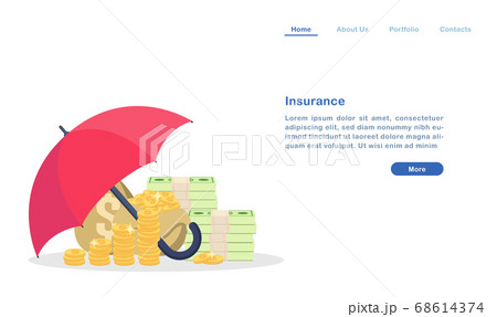 Website landing page template cartoon insurance for property wealth concept umbrella protecting money golden coin and bill Website landing page template cartoon insurance for property wealth concept umbrella protecting money golden coin and bill 68614374