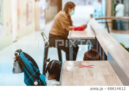 Alternative seating mark for social distance rules in the mall distance for one seat from other people to protect from Corona Virus(COVID-19), social distancing for infection risk.New normal lifestyle 68614612