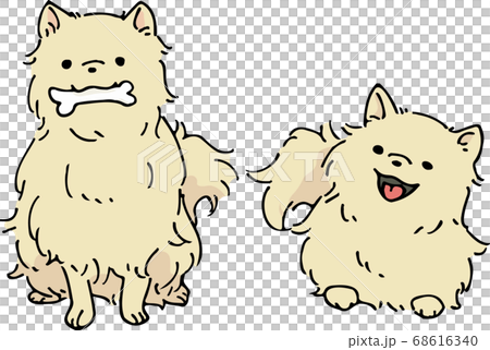 犬 骨 咥える 首をかしげる 伏せ お座りのイラスト素材