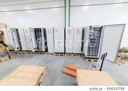 Industrial production of an electricity panel boards - opened boards Industrial production of an electricity panel boards - opened boards 68616786
