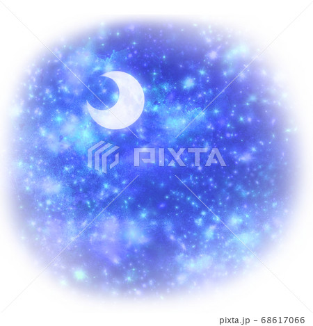 幻想的で可愛い絵本の様なキラキラ夜空のイラスト素材
