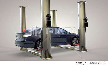 Modern car in a workshop on a lift. 3D rendering 68617569