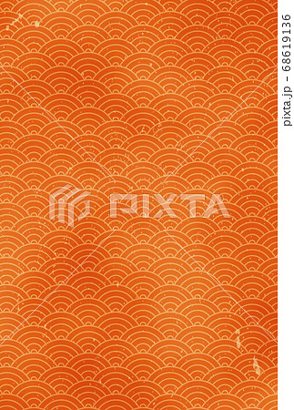 和柄 青海波の背景テクスチャー 橙色のイラスト素材