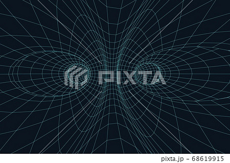 3d mesh surface. Digital tunnel with two holes 68619915