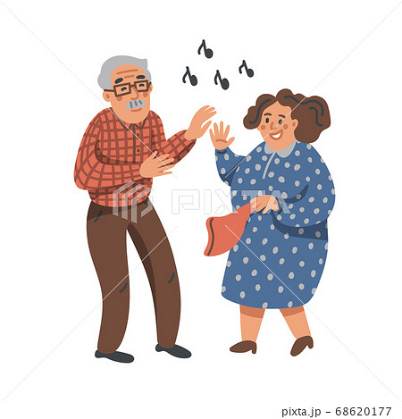 Elderly dancing couple. Old man and woman have fun on a party. Nursing home. Senior people flat Vector illustration. 68620177
