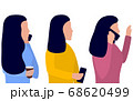 Woman with a phone in her hand, talking on the phone. Set of vector illustrations on the theme of mobile communications, flat design 68620499
