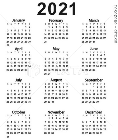 Calendar of the New Year 2021. Vector illustration for design. Calendar of the New Year 2021. Vector illustration for design. 68620501