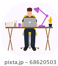Man works at a laptop. Fashion trend vector illustration, flat design 68620503