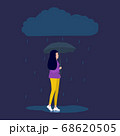 woman is talking on the phone and walking down the street in the rain. Vector illustration, flat design. 68620505