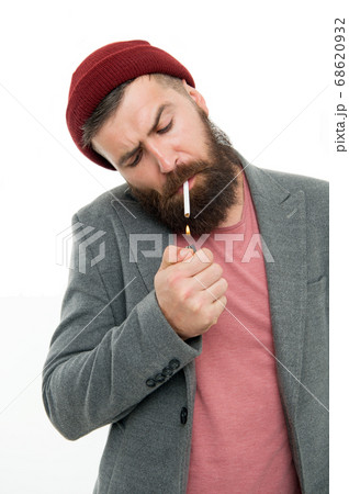 bad habits and addiction. man smoking cigarette. 68620932