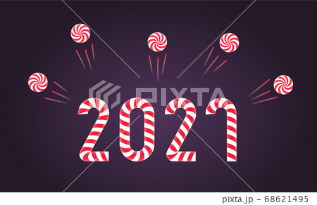 2021 number. Happy new year greeting banner. 2021 numbers with fireworks. 68621495