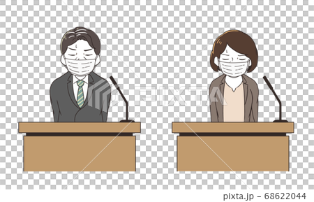 マスクを着けて謝罪会見のイラスト素材