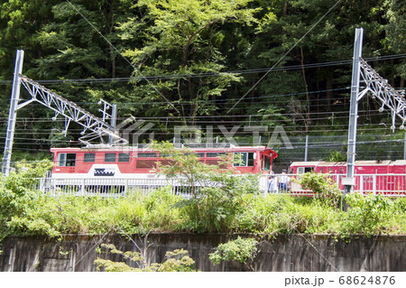 南アルプスあぷとライン連結作業 長島ダム駅 の写真素材