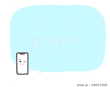 スマートフォン キャラクター 吹き出し フレーム 素材 水色のイラスト素材