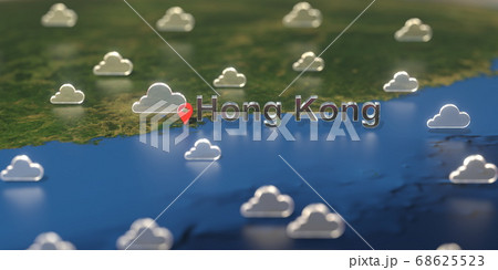 Cloudy weather icons near Hong kong city on the map, weather forecast related 3D rendering 68625523
