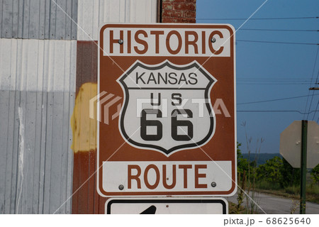 Route 66 sign in Kansas. August 2, 2007. 68625640