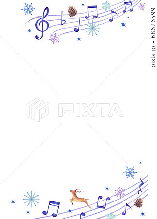 音符と雪の結晶の冬の手描き色鉛筆画の背景 縦 のイラスト素材