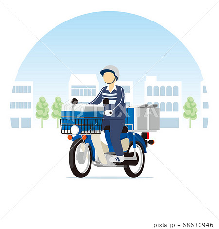 街を走る新聞配達のバイク 原付 オートバイのイラスト素材