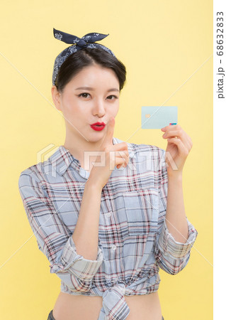 Life style concept, happy shopping time. Young asian woman with shopping bags and cart. 401 68632833