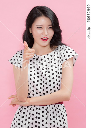 Life style concept, happy shopping time. Young asian woman with shopping bags and cart. 110 Life style concept, happy shopping time. Young asian woman with shopping bags and cart. 110 68632940