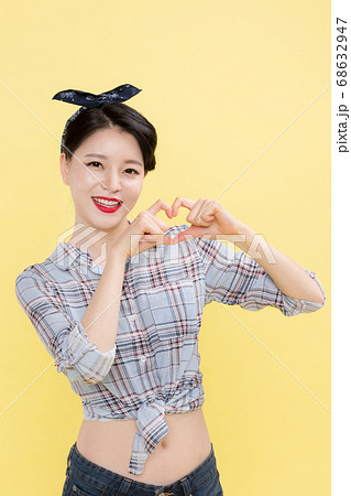 Life style concept, happy shopping time. Young asian woman with shopping bags and cart. 312 68632947