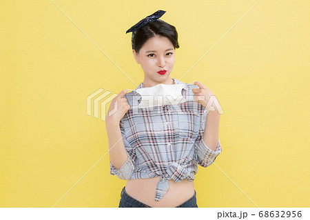 Life style concept, happy shopping time. Young asian woman with shopping bags and cart. 136 Life style concept, happy shopping time. Young asian woman with shopping bags and cart. 136 68632956