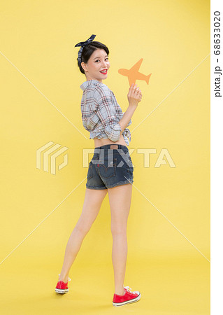 Life style concept, happy shopping time. Young asian woman with shopping bags and cart. 152 Life style concept, happy shopping time. Young asian woman with shopping bags and cart. 152 68633020
