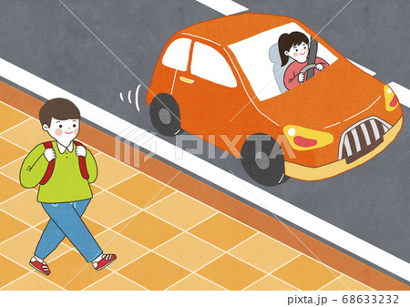 Children safety concept, Crossing road traffic education illustration 012 68633232