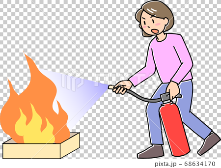 A woman training to use a fire extinguisher - Stock Illustration [68634170]  - PIXTA