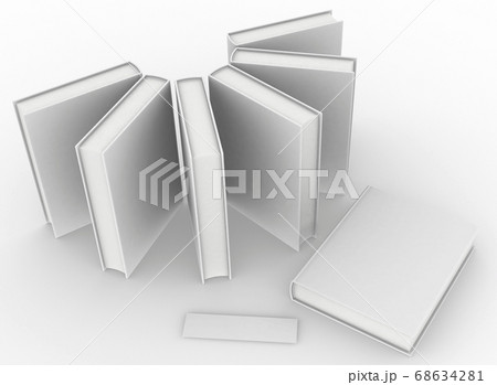 template empty hardcover book mockup set white background , 3d rendering	 68634281