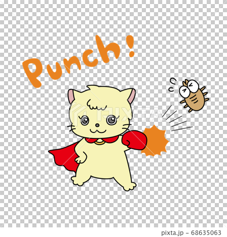 ウィンクして害虫（ダニ）をやっつける猫（黄色） 68635063