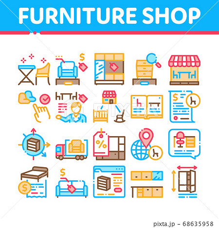 Furniture Shop Market Collection Icons Set Vector 68635958