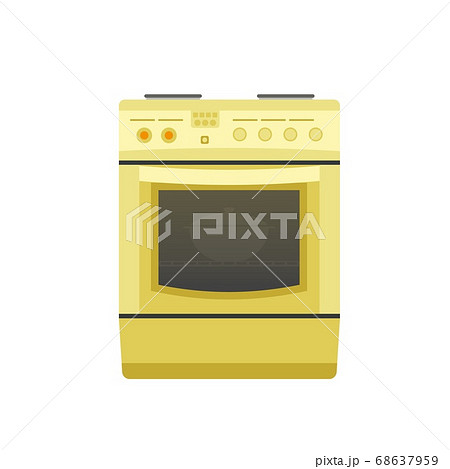 Kitchen stove with a pot inside an oven. Flat 68637959