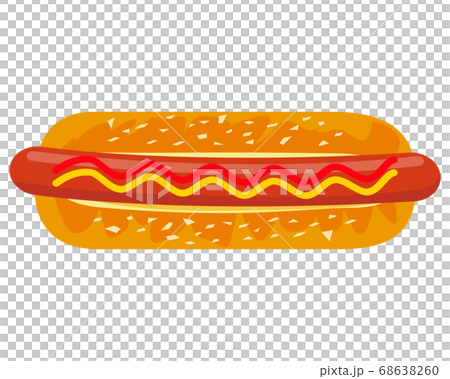 マスタードとケチャップソースをかけたホットドックのベクターイラスト　 68638260