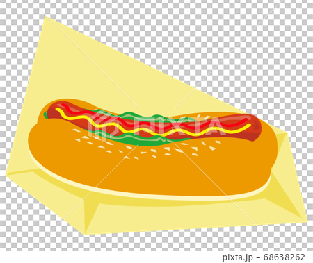 マスタードとケチャップソースをかけたホットドックのベクターイラスト　 68638262