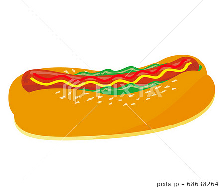 マスタードとケチャップソースをかけたホットドックのベクターイラスト　 68638264
