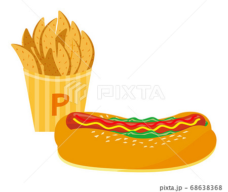 フライドポテトとホットドックのベクターイラストのイラスト素材