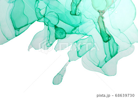 Alcohol ink green transparent stains on white background. 68639730