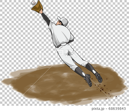 捕捉和跳躍的棒球運動員的圖像插圖 68639843