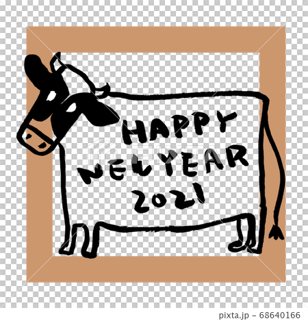 手書きの牛のイラストと新年のタイポグラフィ グラフィックのイラスト素材