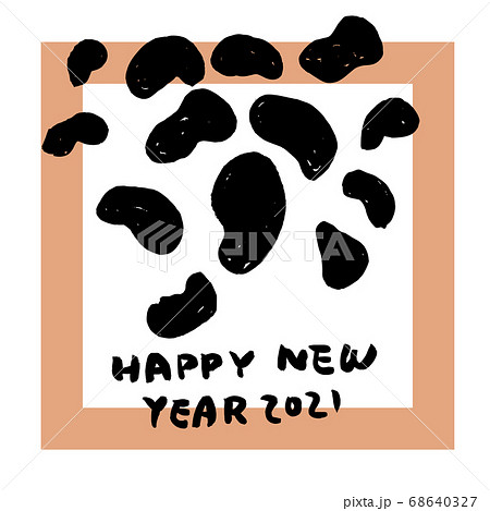 手書きの牛の模様のイラストと新年のタイポグラフィ グラフィックのイラスト素材