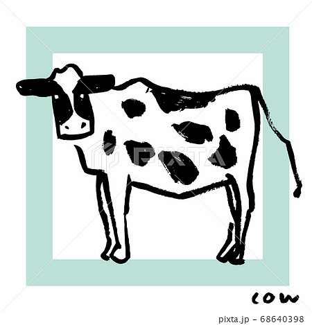 手書きの牛のイラストとタイポグラフィ グラフィックのイラスト素材