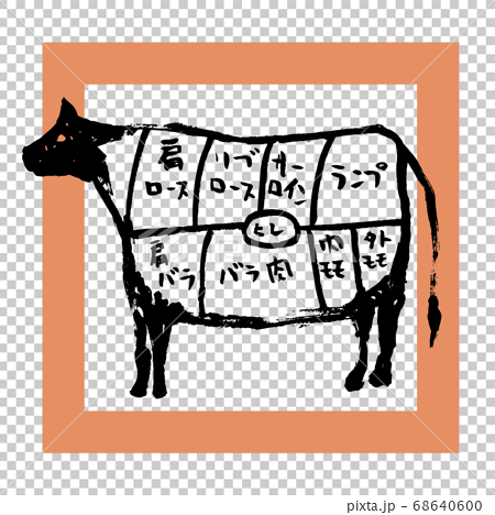 手描きの牛肉の部位のイラストとタイポグラフィ グラフィックのイラスト素材