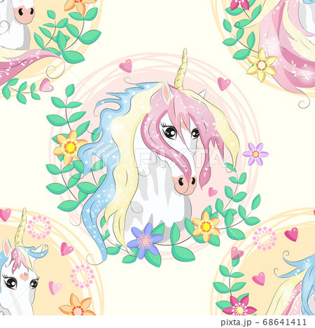 seamless pattern with cute unicorns, 68641411