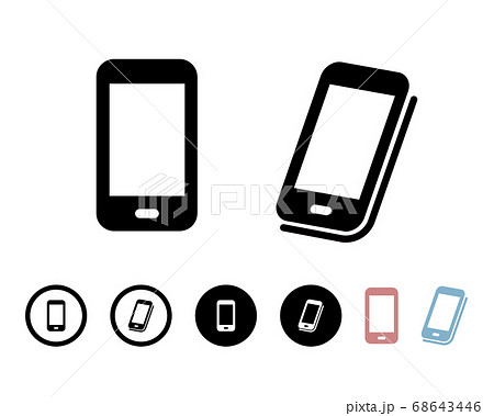 スマートフォンのシンプルなアイコンのセット 丸 携帯電話 スマホ アンドロイド マーク モバイルのイラスト素材