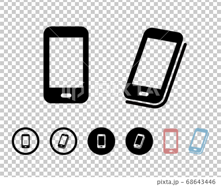 スマートフォンのシンプルなアイコンのセット 丸 携帯電話 スマホ アンドロイド マーク モバイルのイラスト素材
